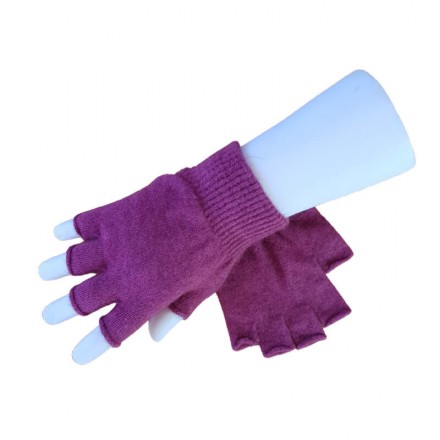 Fingerless Possum Fur & Merino Wool Gloves | Pink
