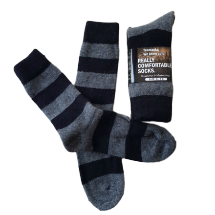  Possum Fur & Merino Wool Socks | Black & Grey Stripe