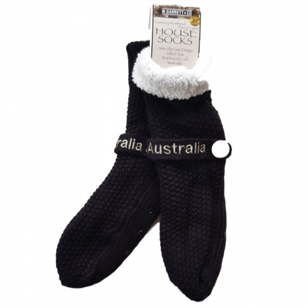 House or Slipper Socks | Black | Fleece Lined with Non-Slip Soles
