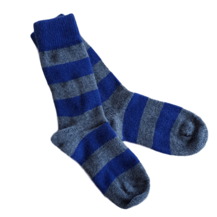 Possum Fur & Merino Wool Socks | Navy Blue & Grey Stripe
