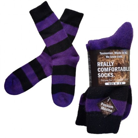 Possum Fur & Merino Wool Socks | Purple & Black Stripe 