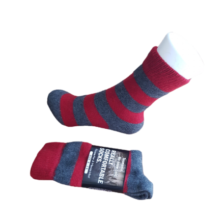 Possum Fur & Merino Wool Socks  | Red & Grey Stripe